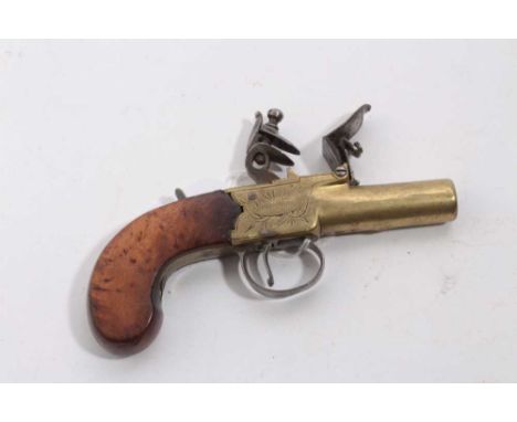 Late 18th century/ early 19th century Flintlock pocket pistol by Wilkinson, Bristol, with all brass frame, box lock signed on