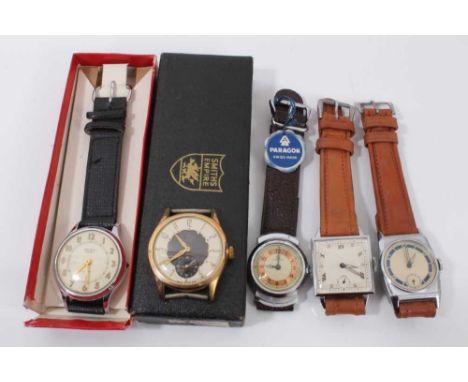 Gentleman's Smiths Empire wristwatch in original box, together with a Smiths De Luxe wristwatch, a Paragon wristwatch, and tw