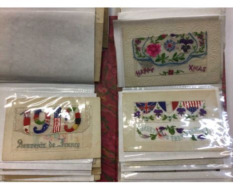 Album of First World war silk postcards, flowers, flags, greetings.