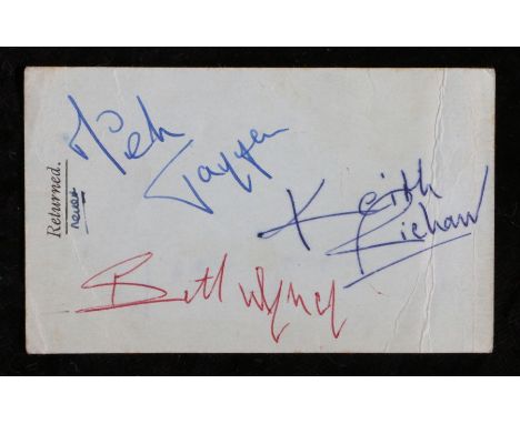 The Rolling Stones. A ticket bearing the signatures of Mick Jagger, Keith Richards, Bill Wyman, Brian Jones and Charlie Watts