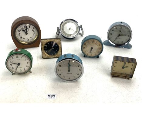 8 vintage alarm clocks - 2 x Smiths, 1 Bayard, 1 Vitjaz, 1 Westclox, 1  Francis Early Bird, 1  St. Michael &amp; 1  unnamed