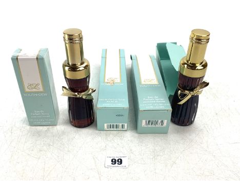 3 vintage Estee Lauder Youth Dew boxed Eau de Parfum sprays -  2 x 65mls and 1 x 15mls.