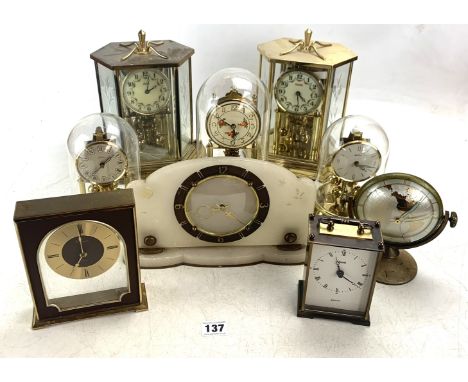 3 dome clocks, 2 skeleton clocks, carriage clock, world clock and 2 mantle clocks