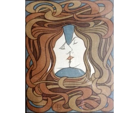 PETER BEHRENS (1868 – 1940) The Kiss (Der Kuss)monogram (lower edge) lithograph in colours 27 x 21,5 cm