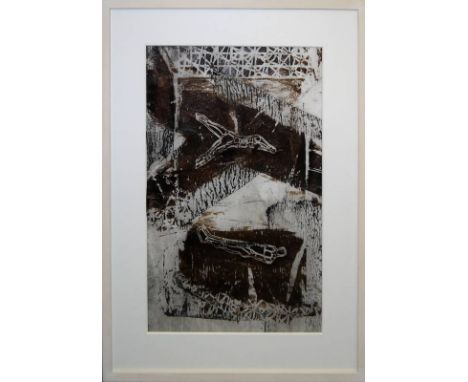 Michael Morgner, o.T., Mischtechnik von 1995 &amp;amp; "Begegnung", Aquatinta mit Roulette von 1977 mit Widmung an HAP Griesh
