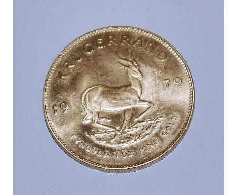 Goldmünze Krugerrand 1 Unze, Südafrika 1979917er Gold, 1 Unze, 33,96 g, 32,70 mm, Vs. Brustbild von Jan van Riebeeck, Rs. Spr