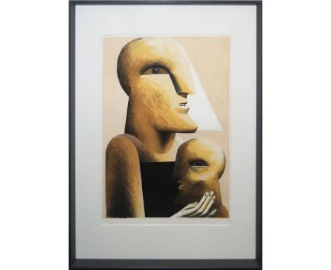 Horst Antes, Mutter und Kind, Farblithographie, signiert, gerahmtHorst Antes, *1936 Heppenheim, Maler, Grafiker und Bildhauer