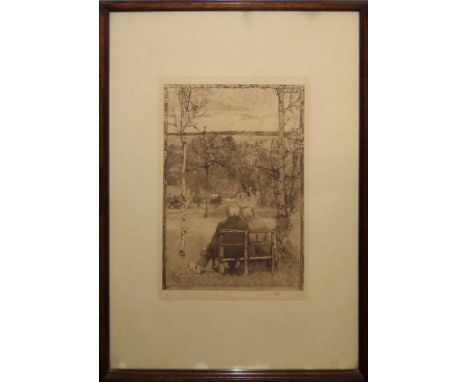 Heinrich Vogeler, "Im Mai", große Aquatinta-Radierung von 1897, gerahmtJohann Heinrich Vogeler, 1872 Bremen - 1942 im Kolchos