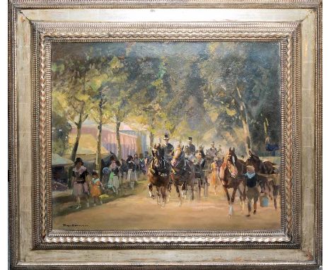 Eugen Osswald, "Heimfahrt von dem Rennen Iffezheim - Baden Baden", Ölgemälde um 1920, gerahmtEugen Osswald, 1879 Stuttgart - 