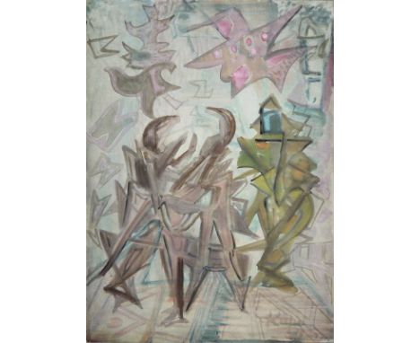 Hans Kuhn, Figurenkampf, signiertes Aquarell von 1950Hans Kuhn, 1905 - Baden-Baden - 1991, 1924-26 Studium bei Ludwig Meidner