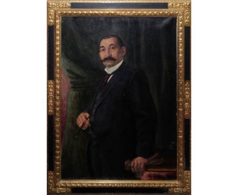Hans Konrad Saffer, Portrait des Heinrich Th. Leykam (Bamberg), Vater der Johanna, Ölgemälde von 1919, gerahmt,  mit Original