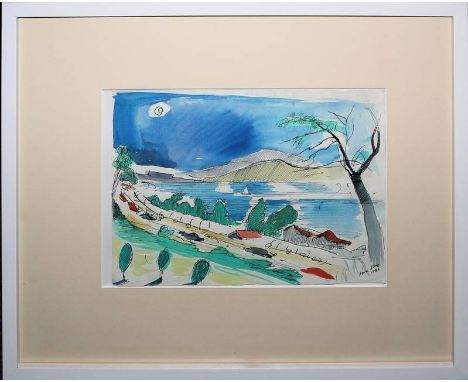 Eva Nagy, Sonnige Küstenlandschaft, Aquarell &amp;amp; Tusche,  gerahmtEva Nagy, 1921 Aiud, Siebenbürgen - 2003 Wien, österre
