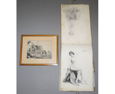 Johann Klipphan, Bäuerliche Szene, feines Romantiker-Aquarell von 1835, gerahmt &amp;amp; Skizzenbuch des Hans Sachslehner um