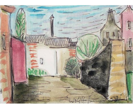 Wolf Hoffmann, "Straße in Quimper" &amp;amp; Schiffe, signiertes Aquarell &amp;amp; Radierung von 1959/60 Wolf Hoffmann, 1898