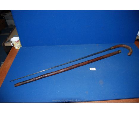 A Victorian Rummage Swordstick, made by Mole, Birmingham having tapering blade in original brass mounted briar cane, 36 1/2" 