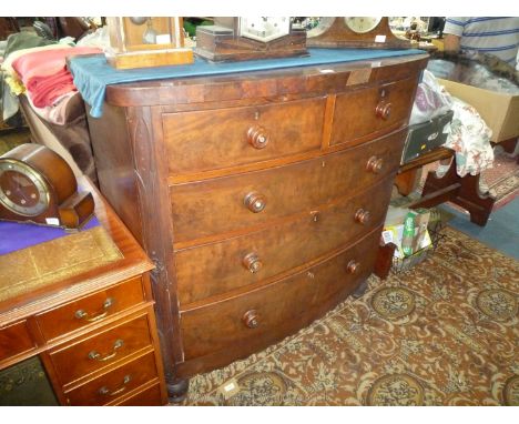 A circa bow fronted Mahogany Chest of three long and two short Drawers having mother of pearl detail, turned wooden knobs and