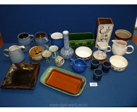 A quantity of studio pottery including Denby jugs, Prinknash trinket dish, small J &amp; G Meakin Maidstone jug, miniature Ho
