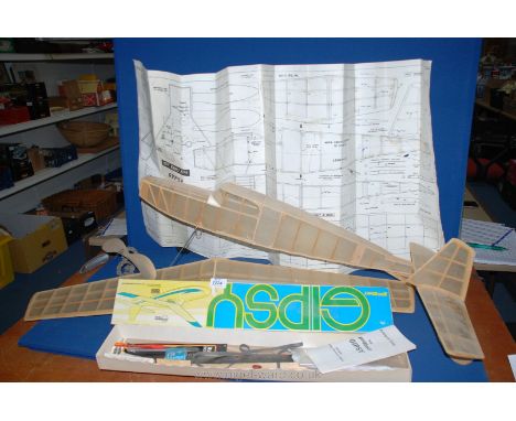 A model aeroplane - The Keil Kraft Gypsy Glider plane, 40'' span, rubber powered, part built.