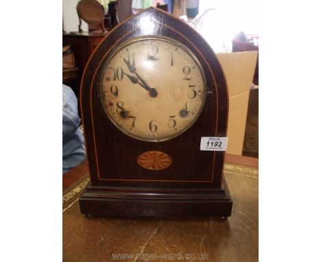 An elegant boxwood strung dark-wood Bracket Clock having two-train movement with cream coloured face having Arabic numerals a