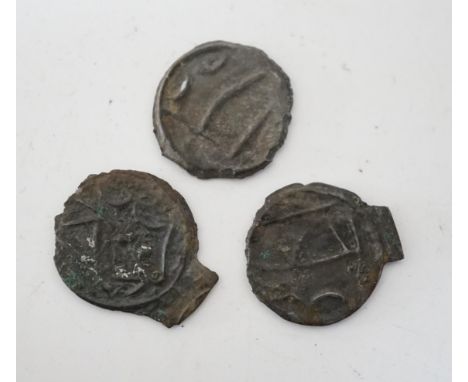 British Celtic coins, three copper/tin alloy potins (S63), stick bull and stick head designs, some encrustation otherwise VF,