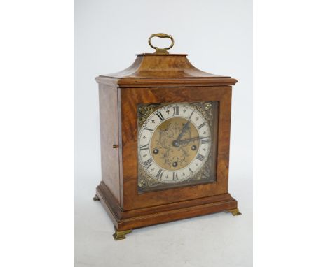 A Mappin &amp; Webb walnut mantel clock, with key, 28.5cm high. Condition -  case good, not tested