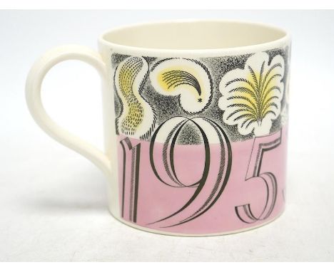 Eric Ravilious for Wedgwood, a 1953 Coronation mug, 10.5cm high, together with a Laura Knight coronation mug. Condition - fai