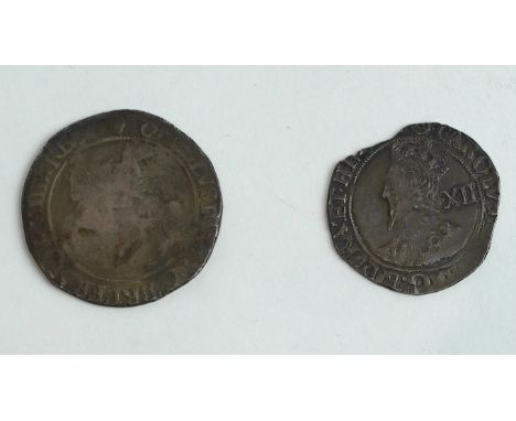 British hammered silver coins, Charles I (1625-49), halfcrown, (S2771), mm. harp, c.1632-3, VG and shilling, mm. triangle in 
