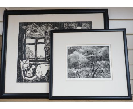 Michael Mattingley, artists proof etching, ‘Rookery’, together with Olga Leykina, linocut, ‘Breakfast’, limited edition 1/15,