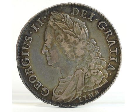 British silver coins, George II (1727-1759), halfcrown, 1745 D.NONO (S3695), Lima below die axis, VF