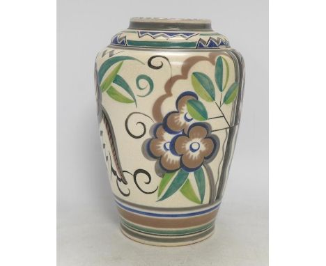 A 1930’s Carter Stabler Adams Poole vase, shape 966 PU pattern, 25cm high. Condition - very fine all over crazing
