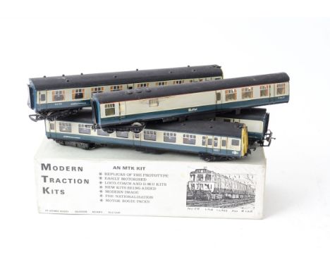 A Kit-built 00 Gauge BR blue/grey 4-BUF unit and MTK class 310 4-car Unit, the 4-BUF seemingly arranged for 3-rail pickup, fi