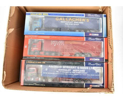 Corgi Haulage Vehicles, a boxed group of limited edition 1:50 scale curtainside articulated trucks comprising CC12201 Scania 