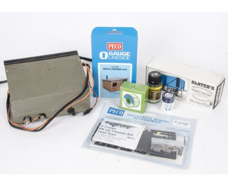 0 Gauge Kit Accessories and Parts, factory sealed parts including Slater's wagon wheel packs (7), Parkside Dundas couplers, 4