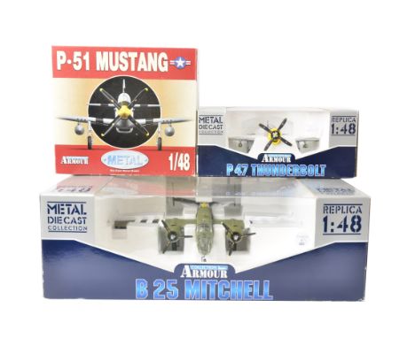 Collection Armour Allied WWII Aircraft, a boxed trio of 1:48 scale models including, 98183 RAF B25 Mitchell D 98 Sqn Grumpy, 