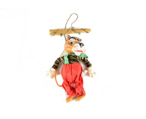 Rare Pelham Puppet Tiger, in red trousers with green scarf, in original box, puppet came direct from the factory and had not 