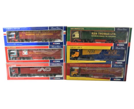 Corgi Haulage Vehicles, a boxed group of limited edition 1:50 scale curtainside articulated trucks comprising 75603 Renault N