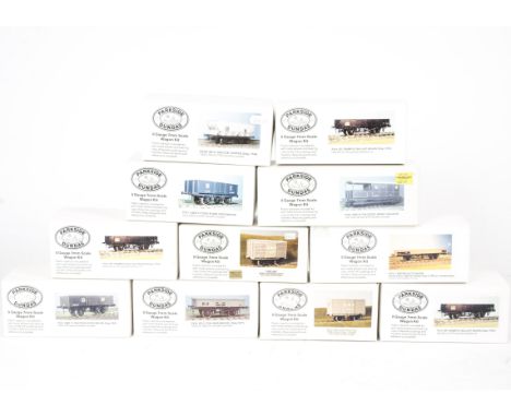 Parkside Dundas Plastic 0 Gauge Wagon Kits, a boxed group of ten comprising, PS14 BR Grampus ballast wagon (3), PS104 BR coal