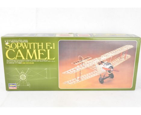 Hasegawa Sopwith Camel Kit, a boxed 1:8 scale CP-02 Museum Model series Sopwith F1 Camel wood and metal kit with boxed conten