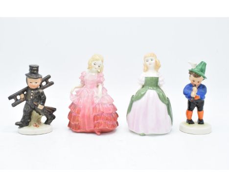 A collection of figures to include Royal Doulton Rose HN1368, Penny HN2338 (2nd) and Goebel/ Hummel figures of a chimney swee