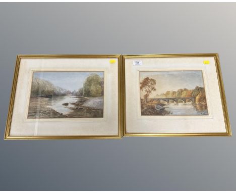 K Walton (late 19th/20th century) : Two river studies, watercolours, signed, 26cm by 19cm each.