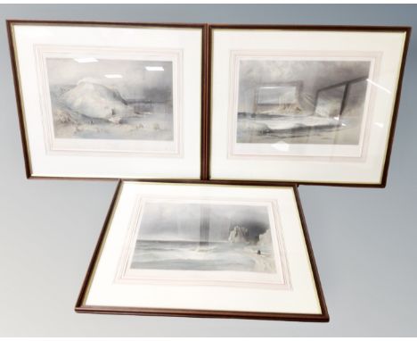 After John Le Capelain (1812-1848) three colour prints, scenes of Jersey in the 19th century, in frames and mounts. (3)