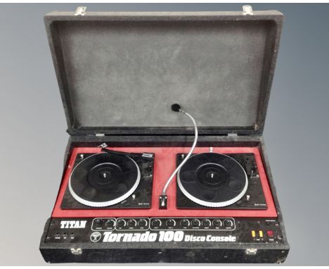 A Titan Tornado 100 twin deck disco console in case. (AF)