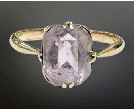 A 9ct gold amethyst solitaire ring, size L CONDITION REPORT: 1.4g