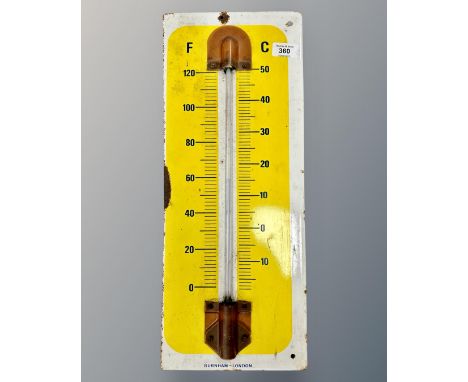 An enamelled thermometer by Burnham, London, length 51cm