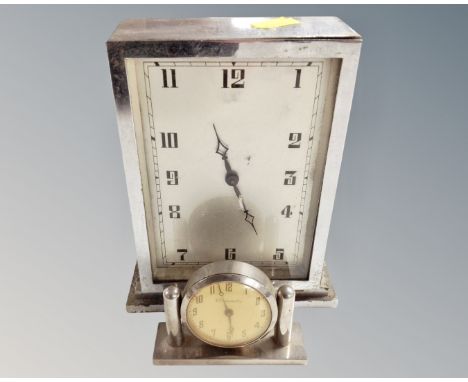 A chrome cased Art Deco desk clock (height 15cm) together with a further chrome cased Chronometre desk clock.