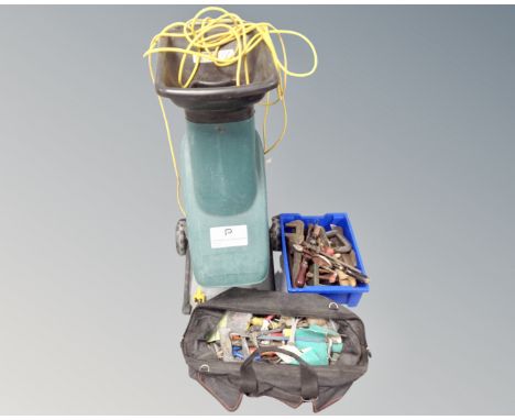 A Performance 1800w garden chipper shredder together with a bag and plastic crate containing quantity of hand tools 