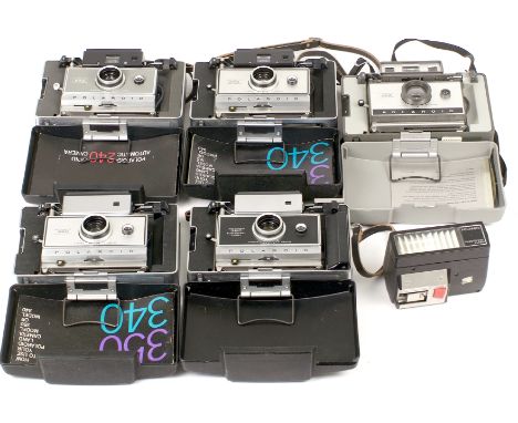 Group of Five Folding Polaroid Land Instant Print Cameras. Comprising models 350, 260, 240, 365 &amp; 320. Also a Polaroid fl
