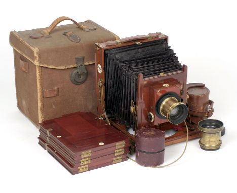 Thornton Pickard Ruby Half Plate Field Camera (no rear glass and front standard struts both bent, hence condition 5/6F) with 