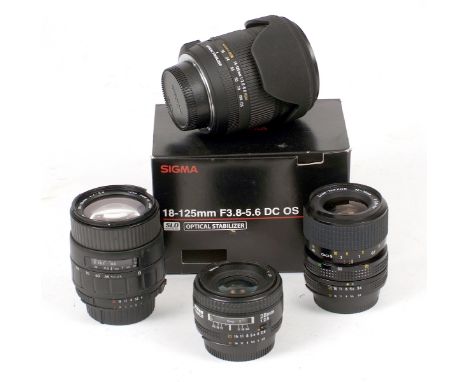 Group of Nikon AF Lenses. Comprising a Sigma 18-125mm f3.8-5.6 Optical Stabilizer (condition 5F), Nikkor AF 28mm f2.8 (damage
