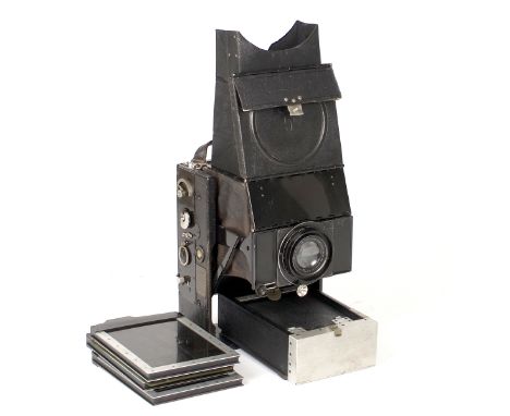 Gorez Folding Reflex Camera with Gelor 168mm f4.8 Lens. (pin holes to blinds, otherwise condition 4F). With changing box back